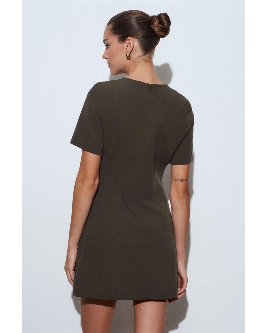 Dilvin Brown Mini Shift Dress With Zipper