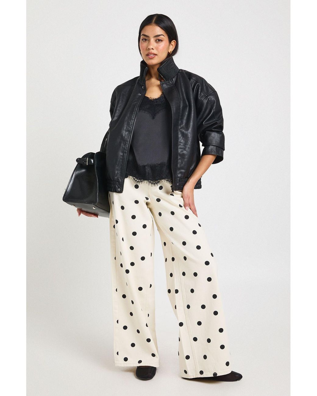Boohoo Multicolor Polka Dot High Waist Wide Leg Jean