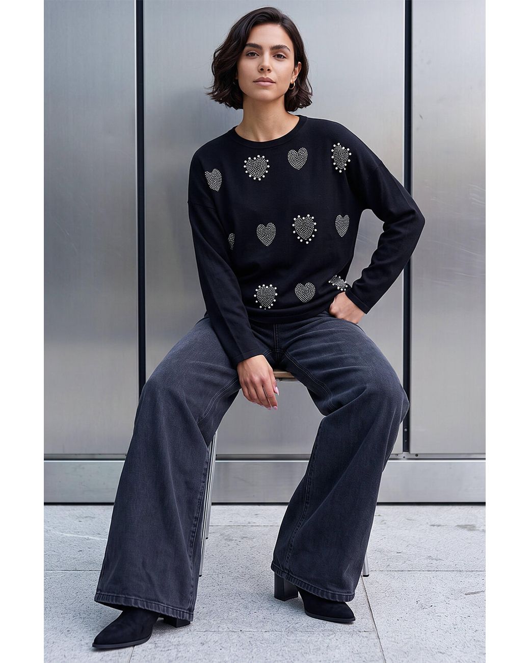 Roman Blue Sparkly Heart Knit Jumper
