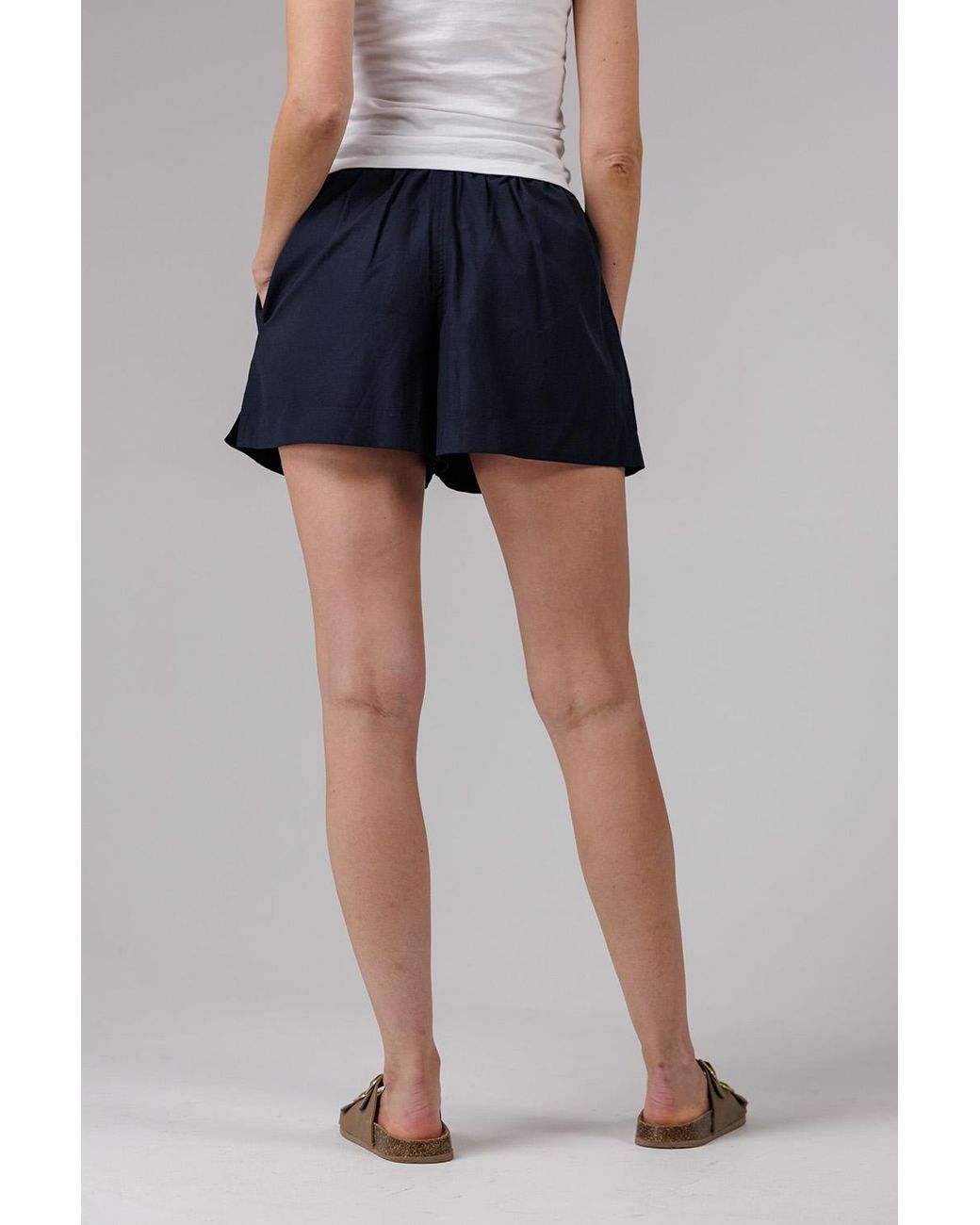 French Connection Blue Cotton Elasticated Waist Shorts