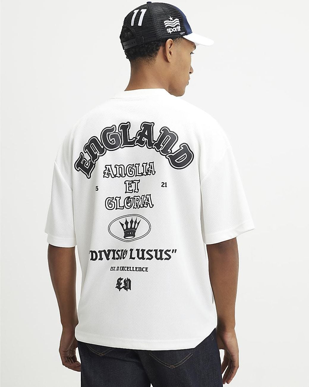 River Island White T-Shirt Oversized Fit England Gothic for men