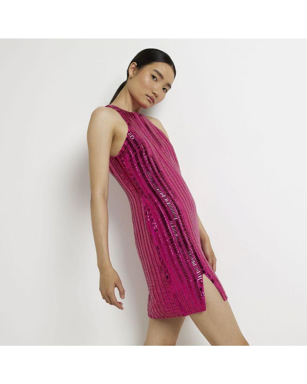green emerald velvet dress River Island Pink/Red Sequin Dress main image 0