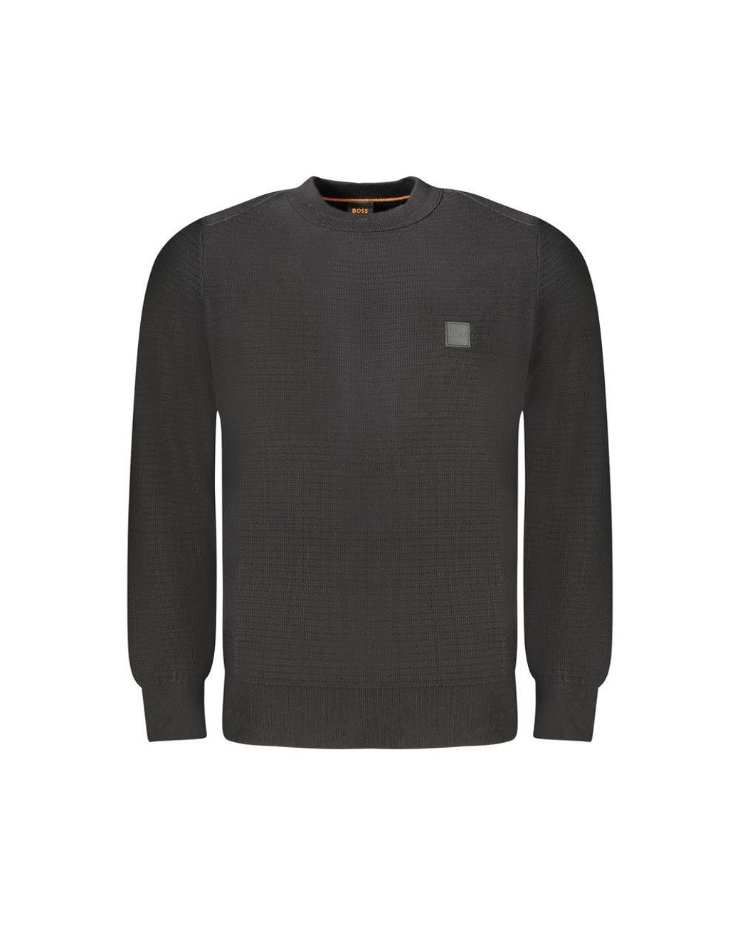 Boss Black Knit Crewneck Sweater Patch Detail for men
