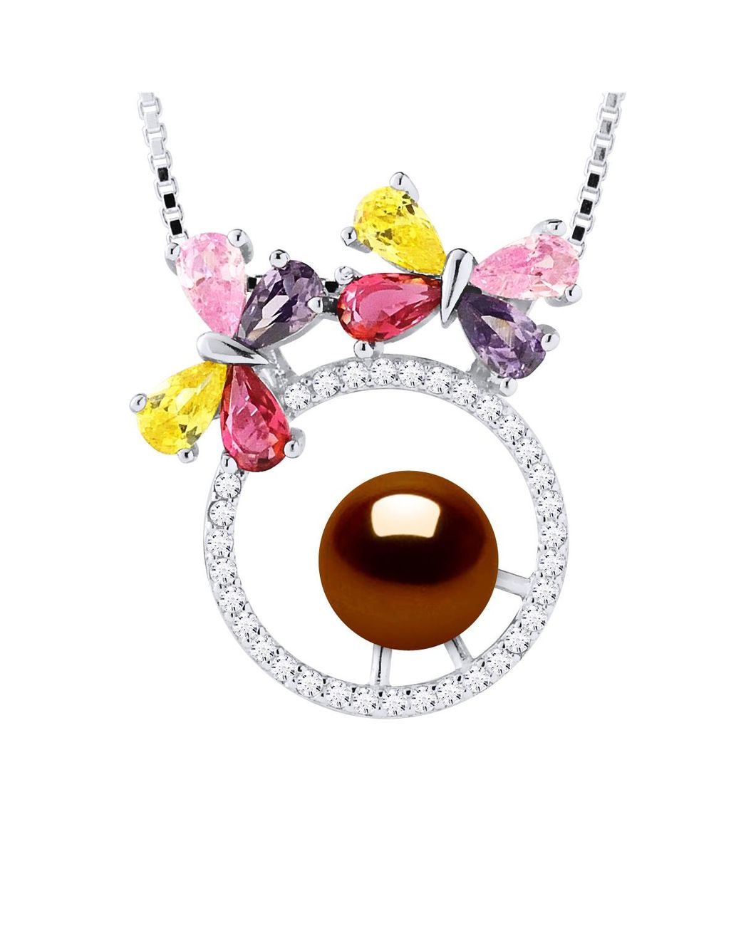 Diadema Pink Butterfly Necklace Freshwater Pearl Round 8-9Mm 925