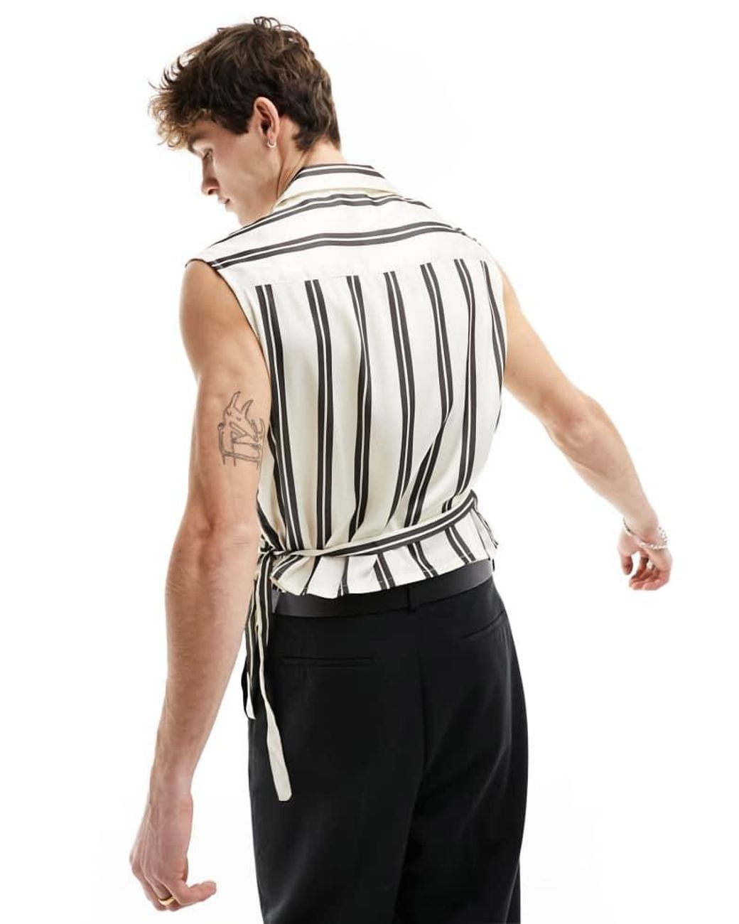 ASOS White Boxy Deep Revere Wrap Tie Shirt for men