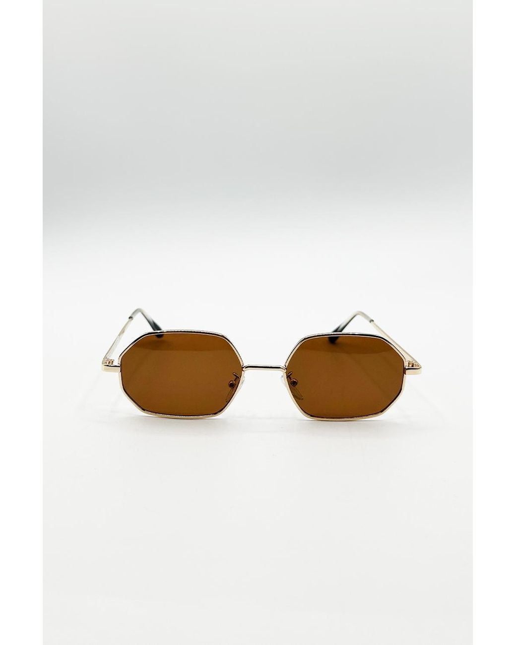 SVNX White Oval Geometric Metal Frame Sunglasses