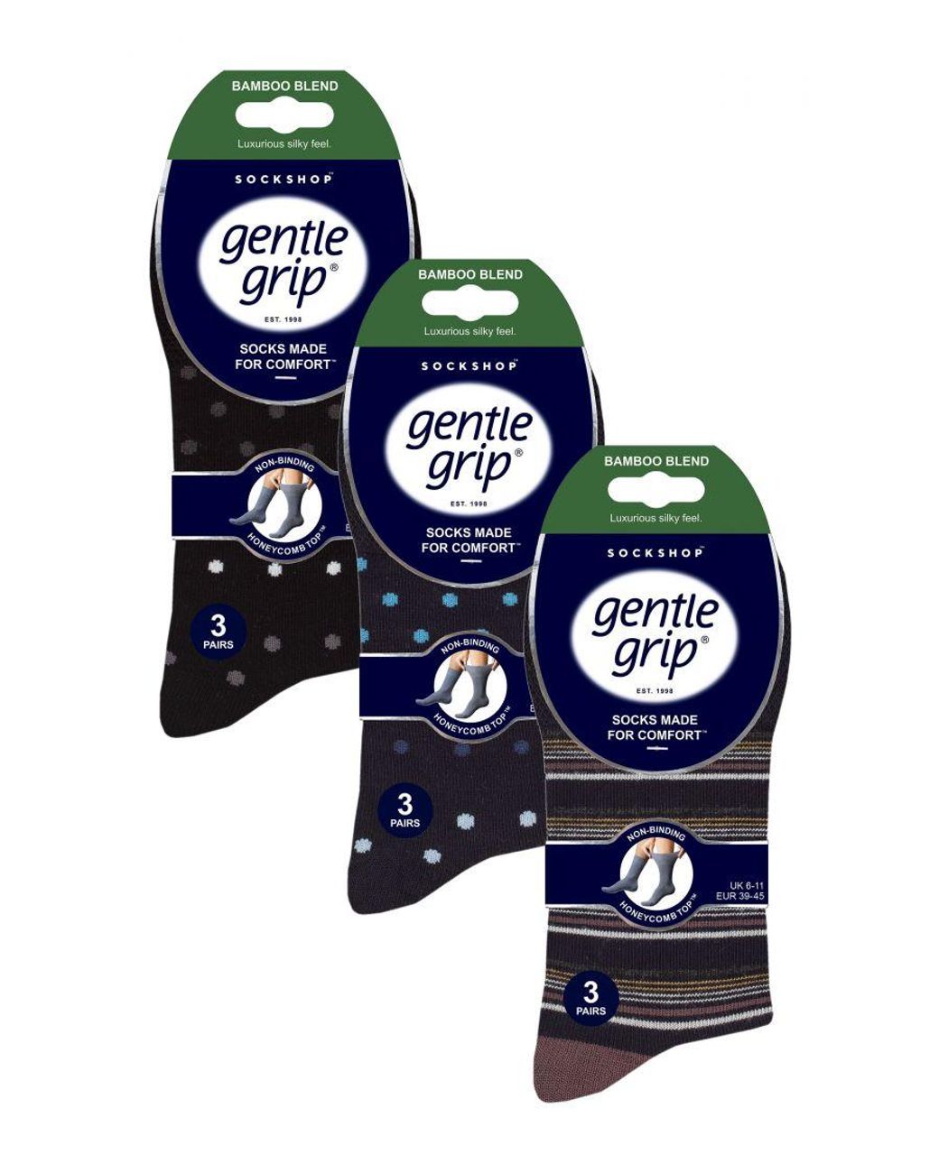 Gentle Grip Black 9 Pack Bamboo Socks for men