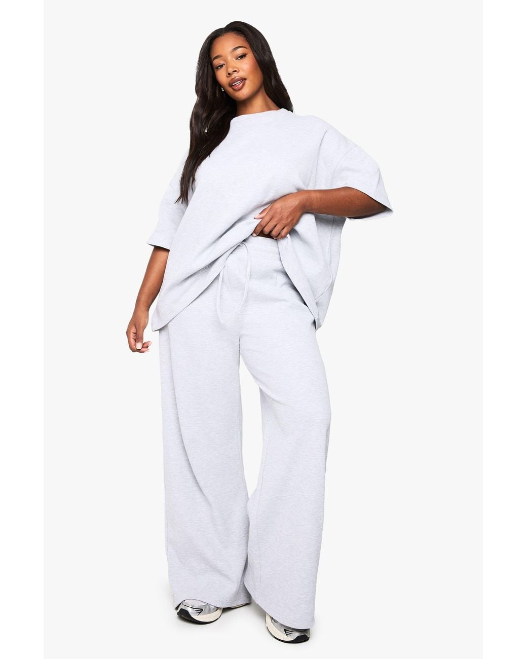 Boohoo White Plus Drawstring Waist Waffle Trouser