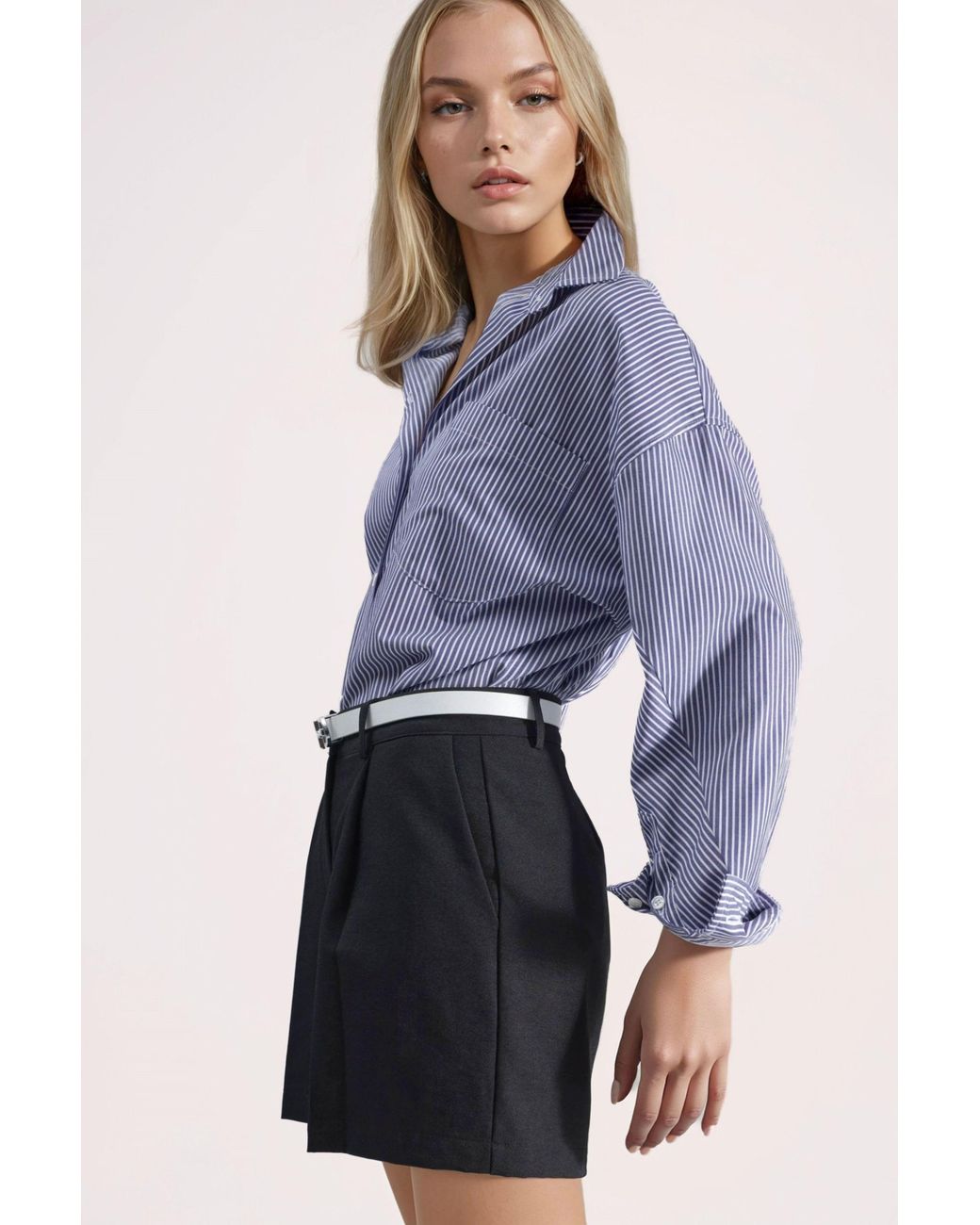 Hiccup Blue Linen Blended High Waist Pleated Short