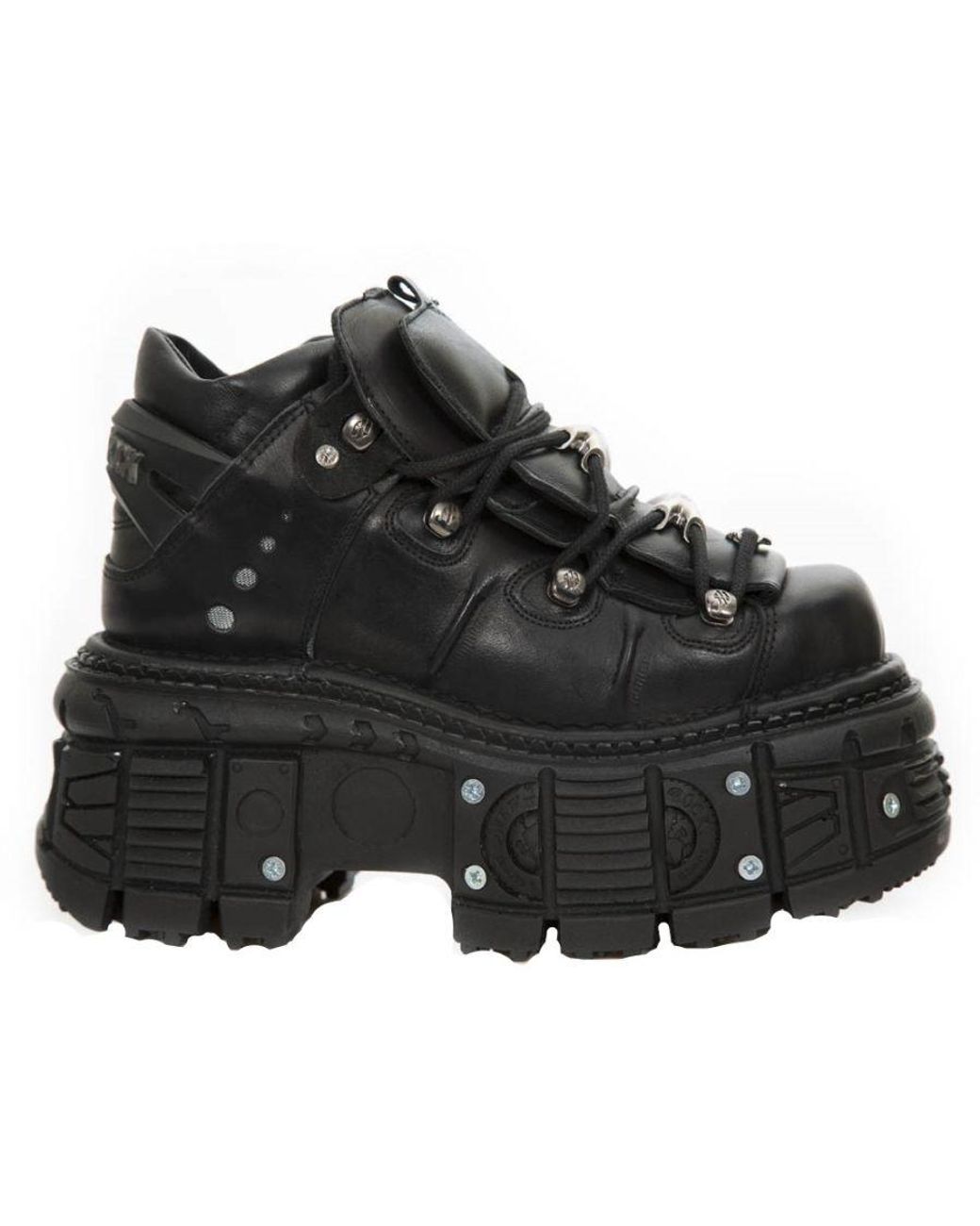 New Rock Black Metallic Leather Gothic Boots- M-Tank106-C2