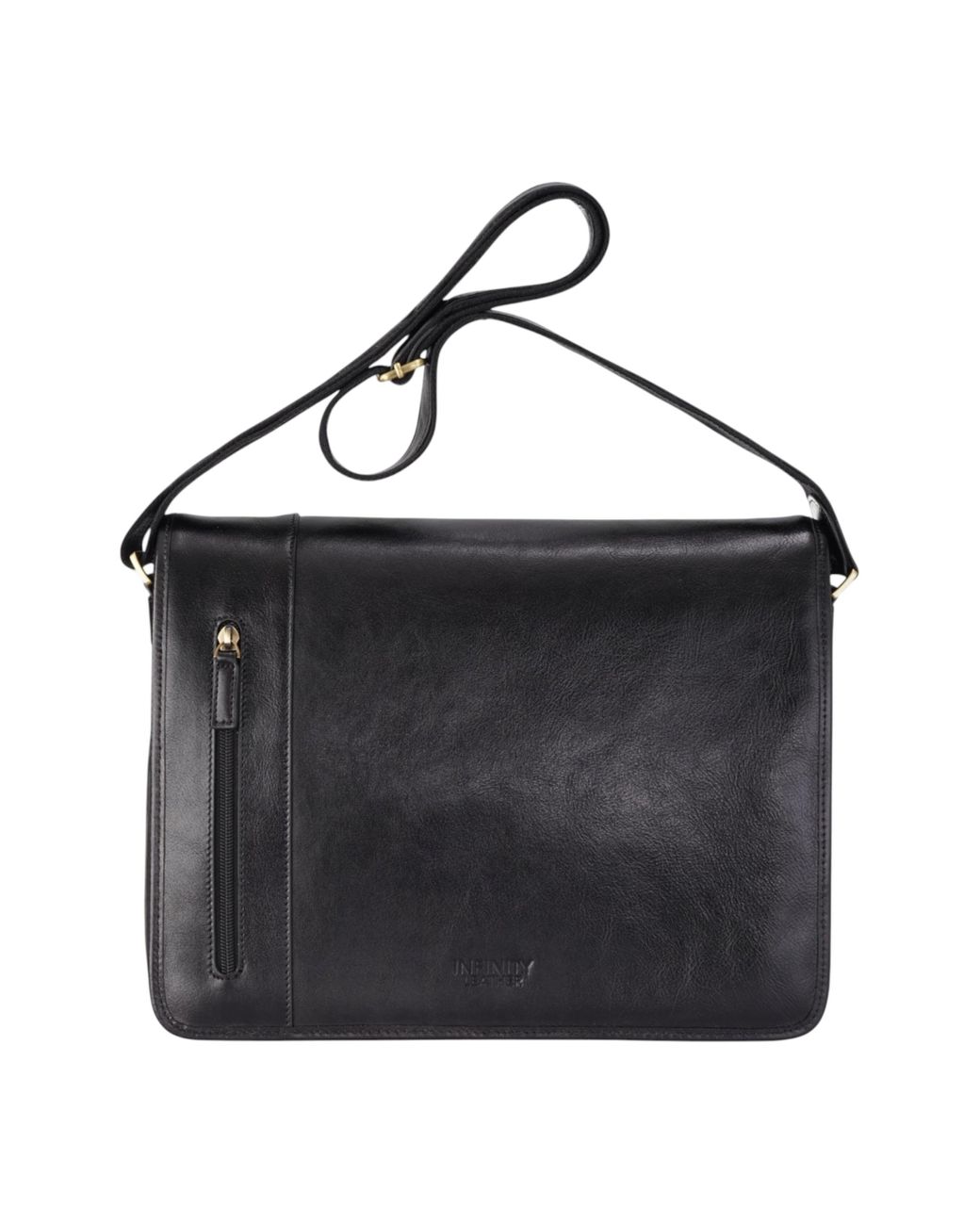 Infinity Leather Black Genuine Laptop Satchel Messenger Shoulder Bag