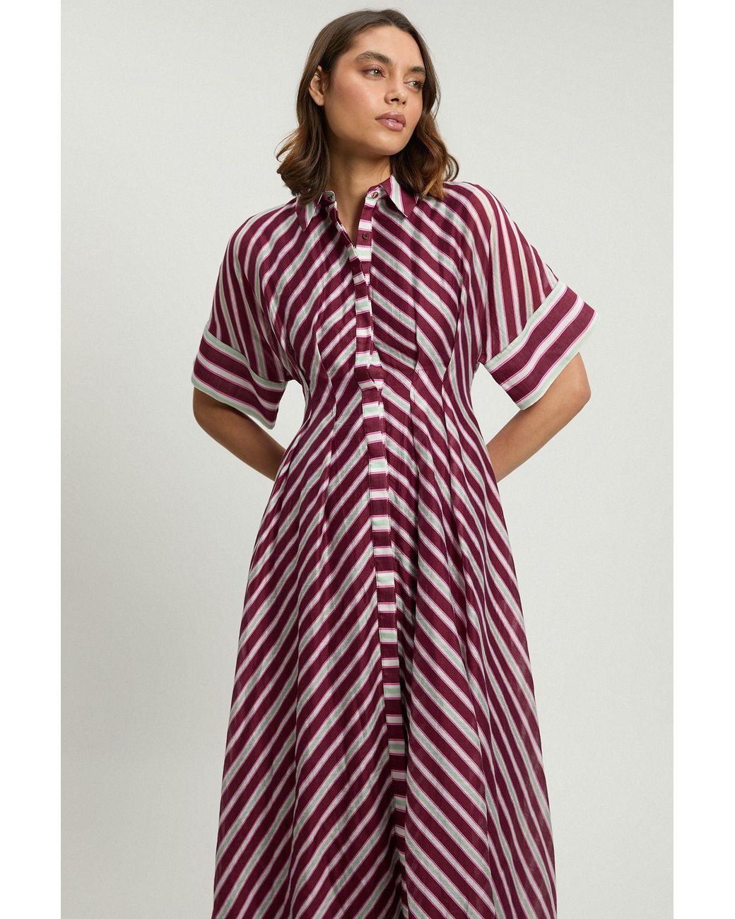 Karen Millen Stripe Collared Woven Midi Dress