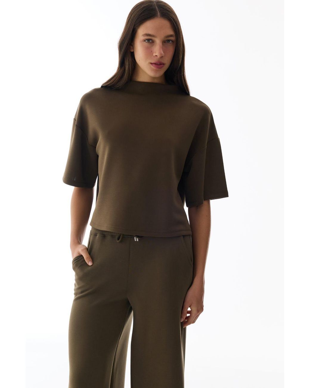 Penti Brown Oversized Knit Bodysuit With Crew Neck