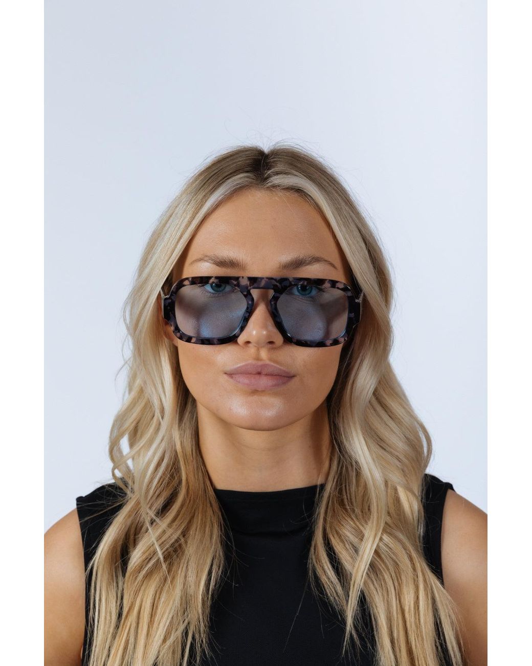 SVNX Blue Tortoise Retro Navigator Sunglasses