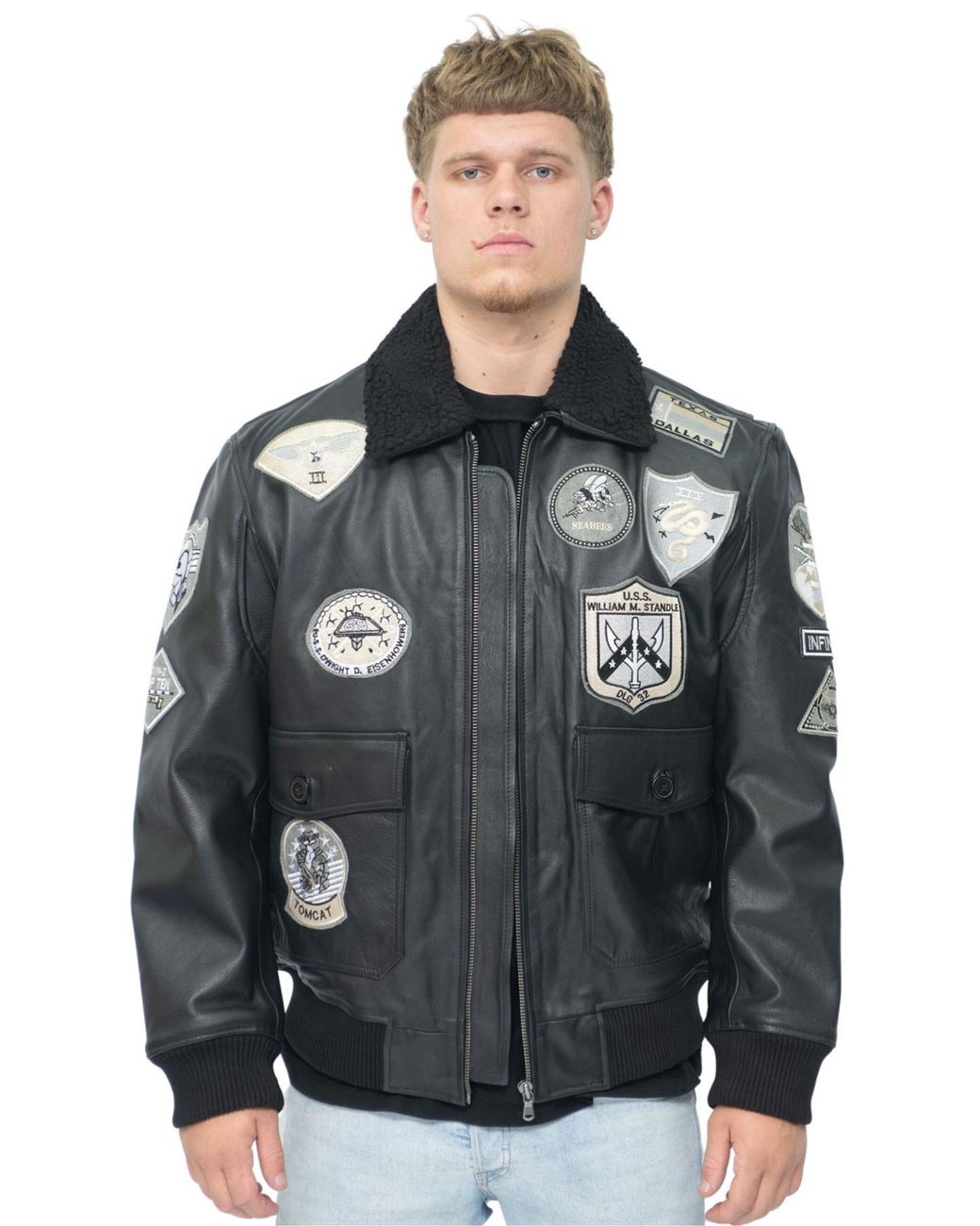 Infinity Leather Black Top Gun A2 Bomber Jacket-San Diego for men