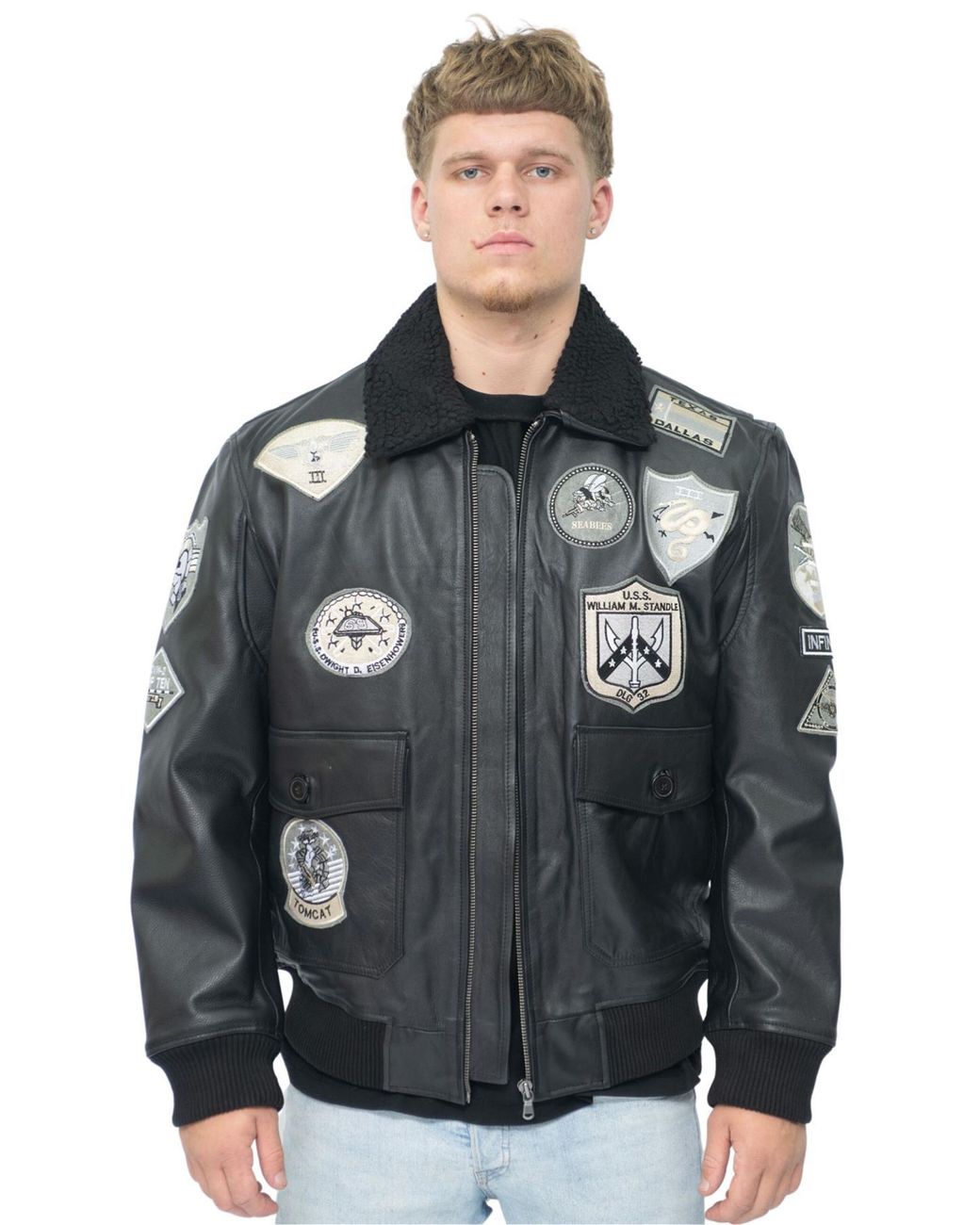 Infinity Leather Black Top Gun A2 Bomber Jacket-San Diego for men