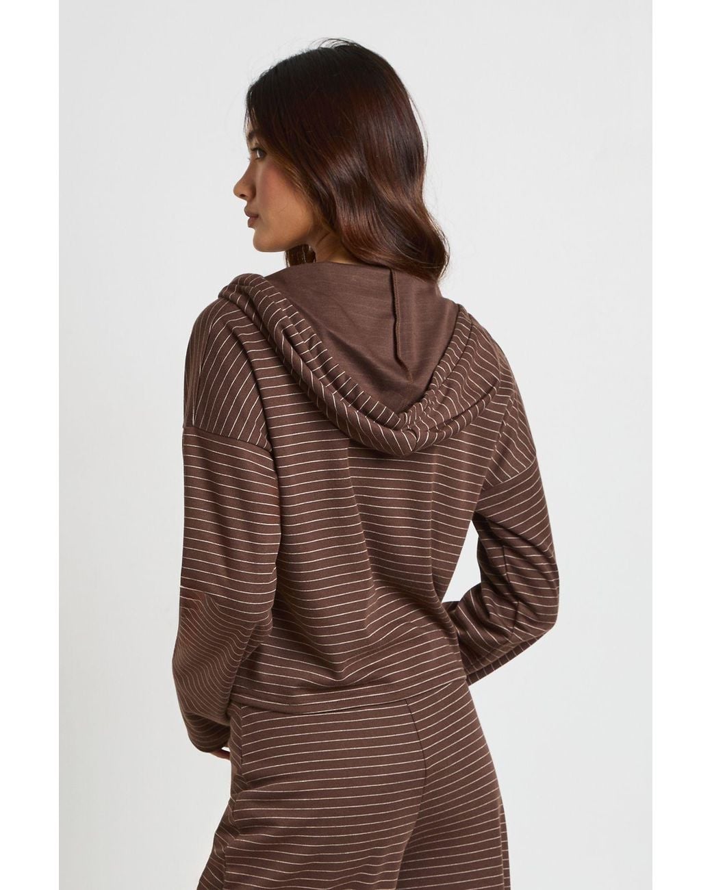 Boohoo Brown Stripe Loose Fit Top With Hood