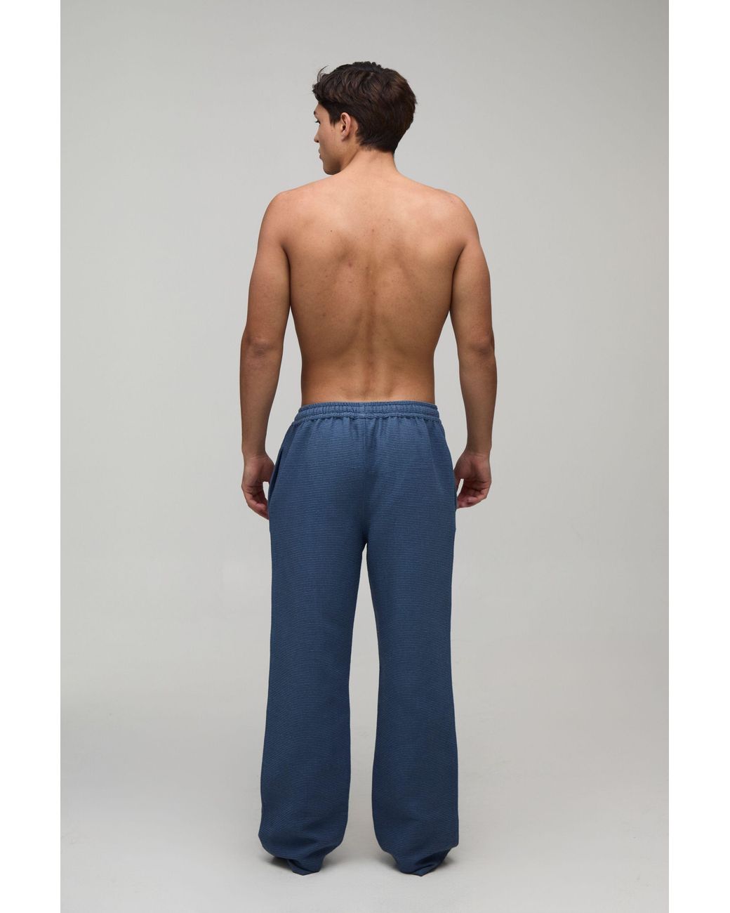 BoohooMAN Blue Relaxed Fit Waffle Lounge Bottoms for men