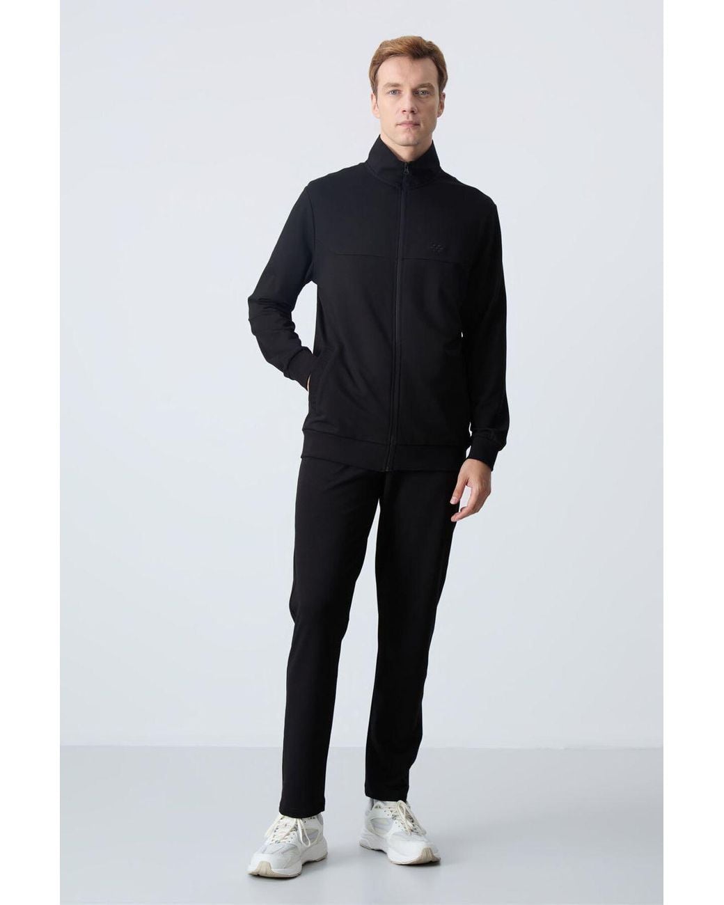 TOMMY LIFE Black Zip-Collar Sweatshirt And Pants Set for men