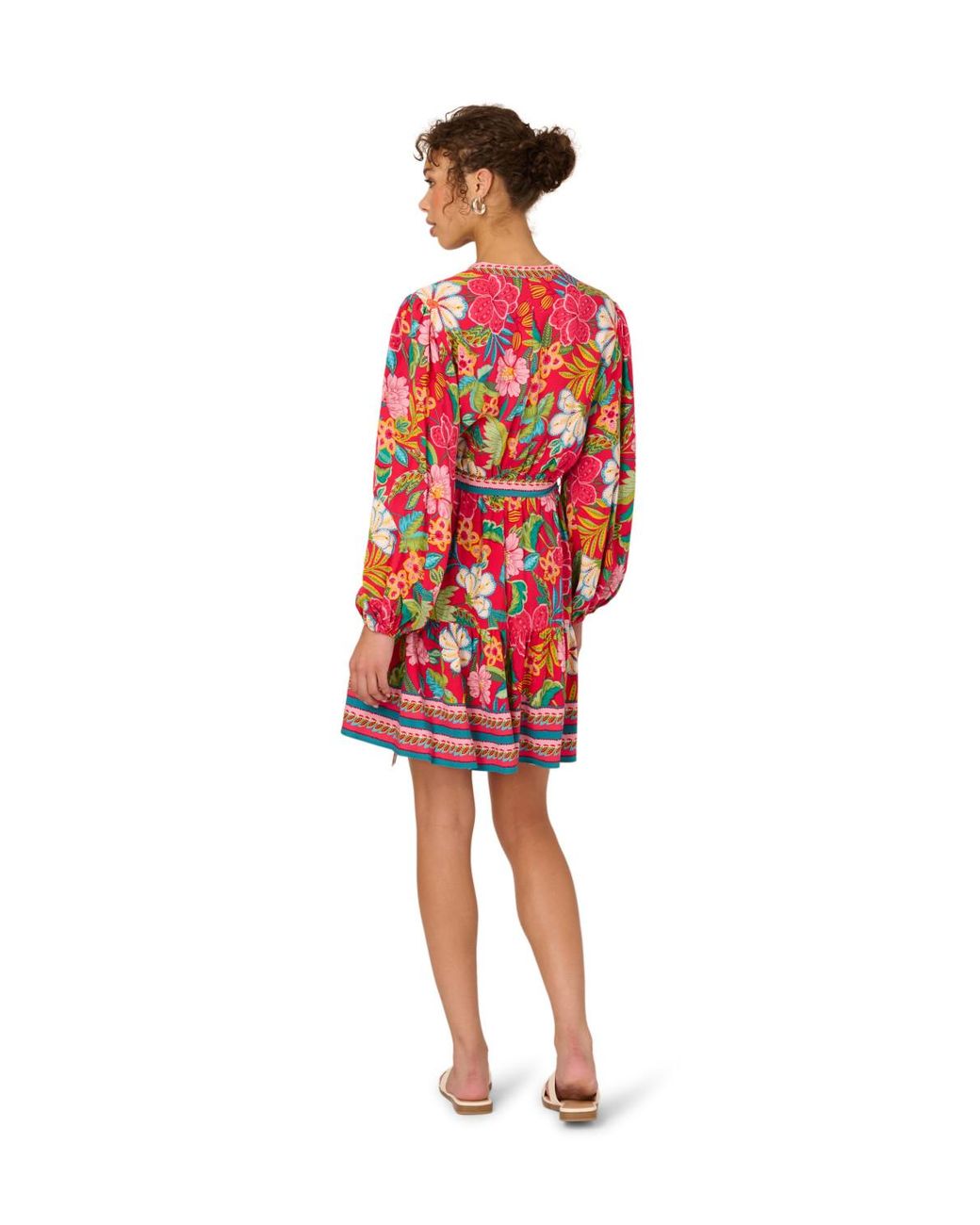 Adrianna Papell Red Short Printed Rayon Dress