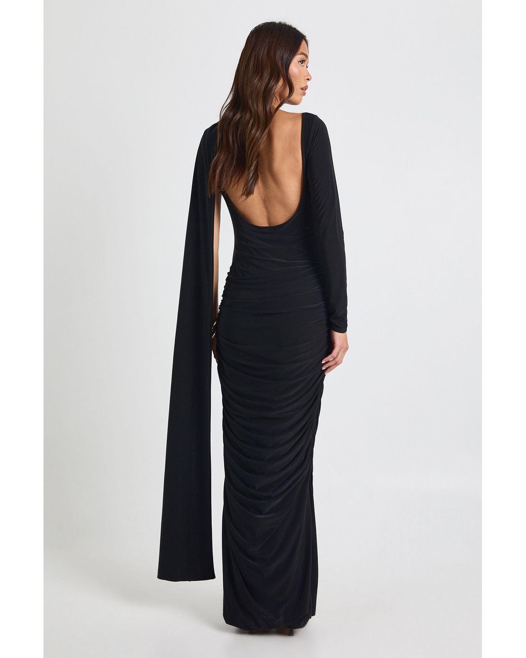 Boohoo Black Slinky Long Sleeve Drape Maxi Dress