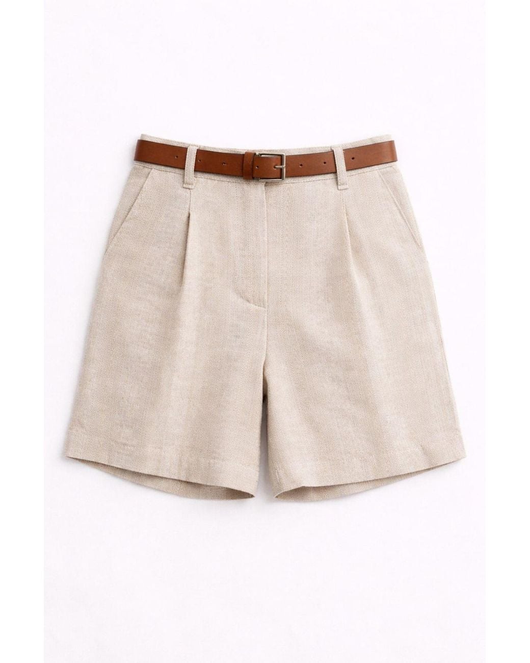 MixRay Natural High Waist Wide Leg Belted Tailored Shorts