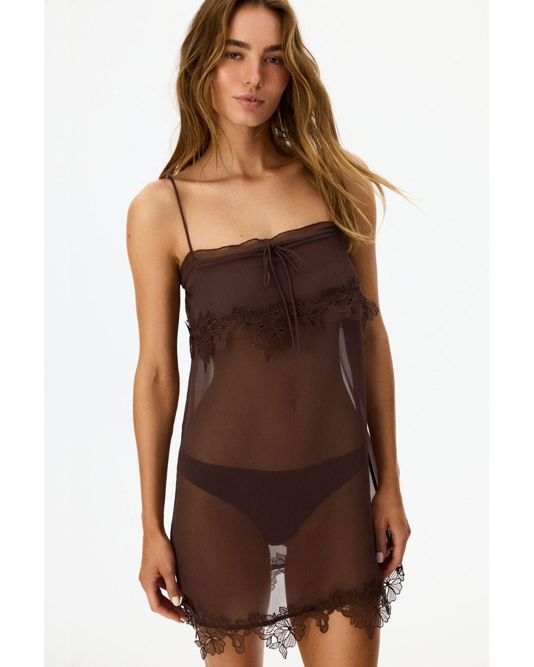 Penti Brown Jasmin Chiffon Lace Nightdress