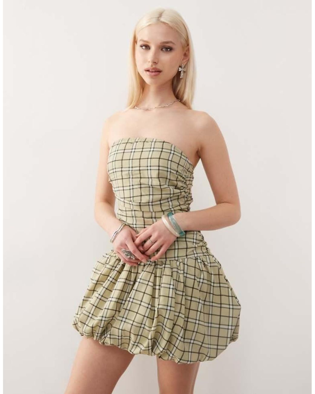 Amy Lynn Green Bandeau Puffball Mini Dress