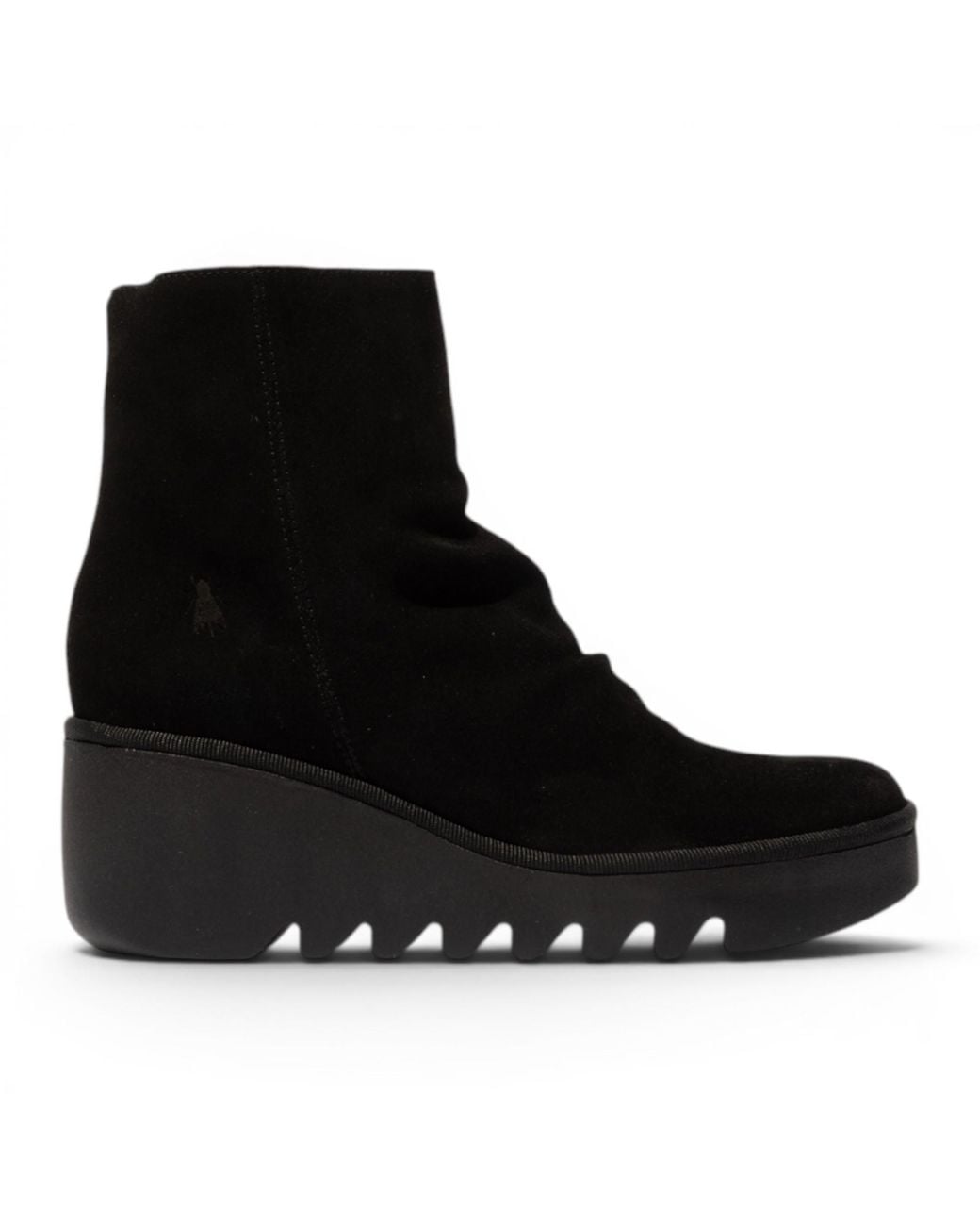 Fly London Black Suede Leather Wedge Heel Platform Ankle Boots