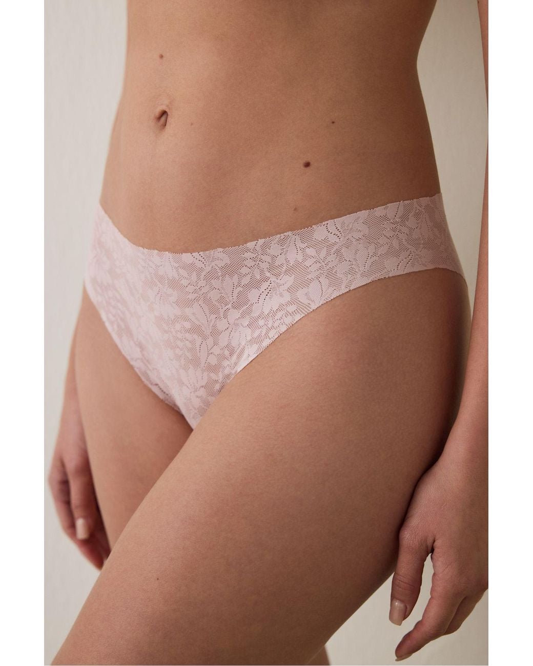Penti Brown Lace No-Show Laser Cut Mid-Rise Briefs