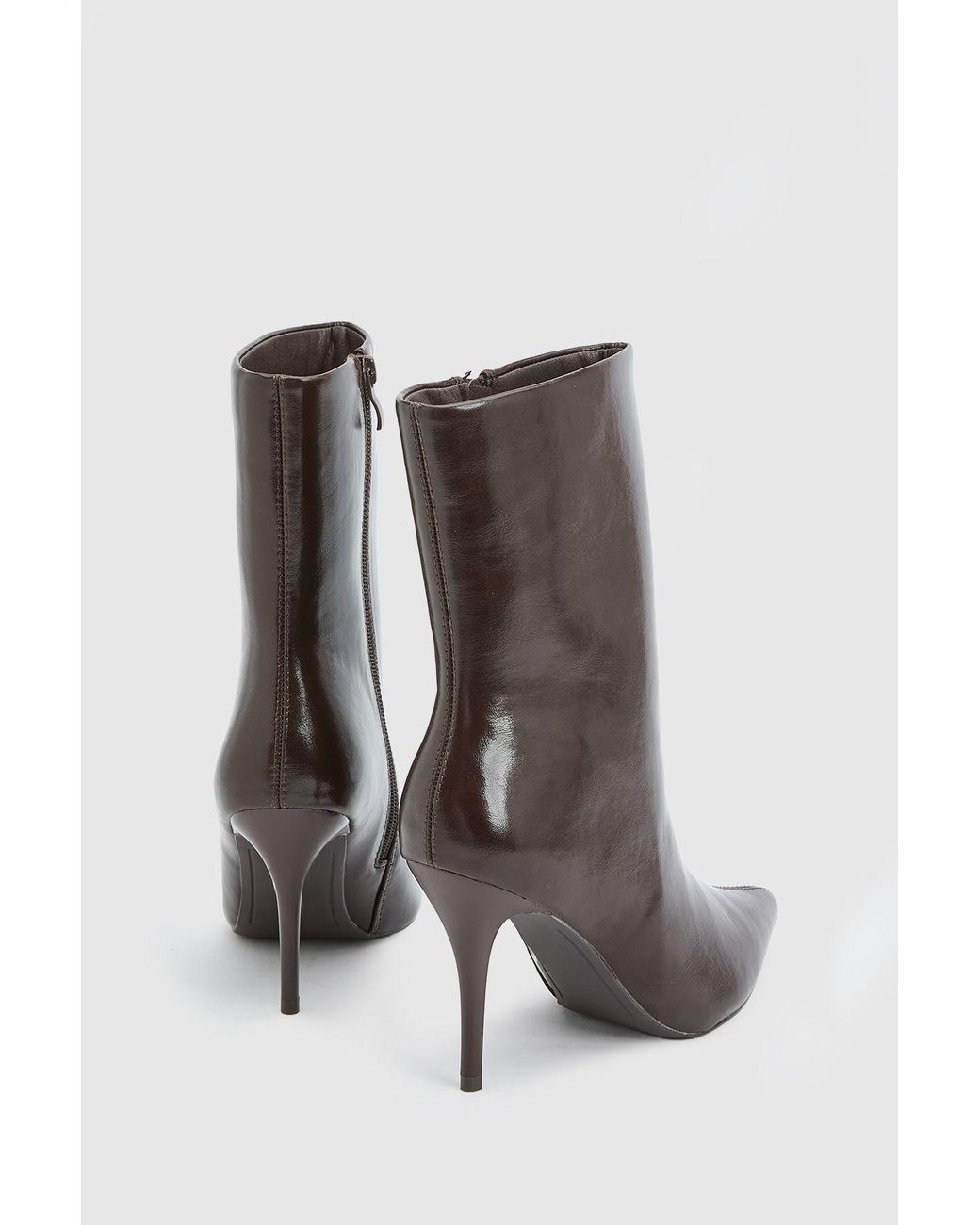 Faith Brown Yasmin Faux Leather High Stiletto Ankle Boots