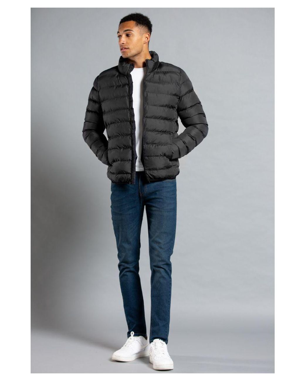 French Connection Black Funnel Neck Puffer Jacket in Grey for Men | Lyst UK