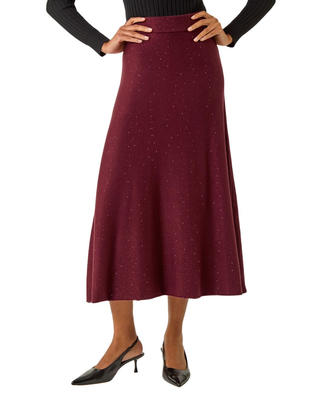Roman Red Shimmer Knit Midi Skirt