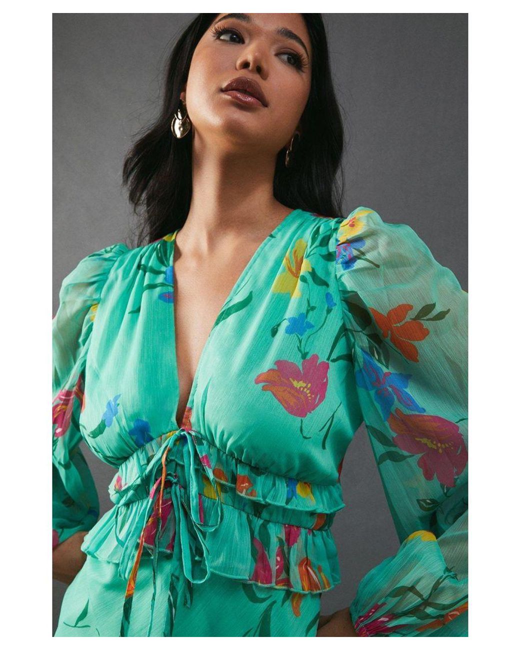 Floral ruffle tea dress hot sale