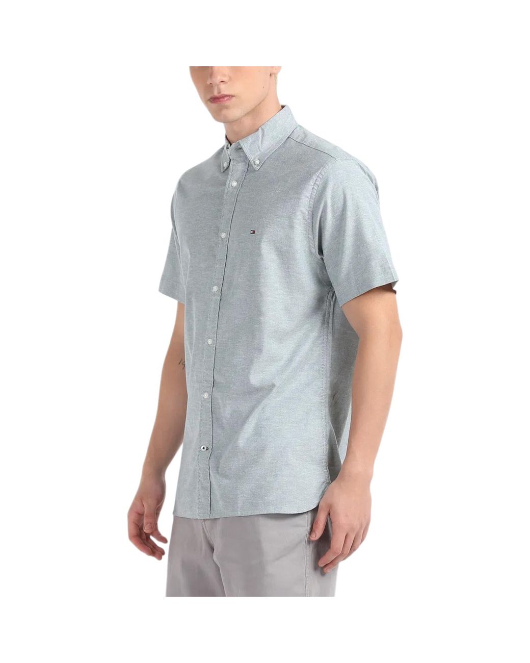 Tommy Hilfiger Gray Shirt Oxford Lightweight Short Sleeve Regular Fit Summer New for men
