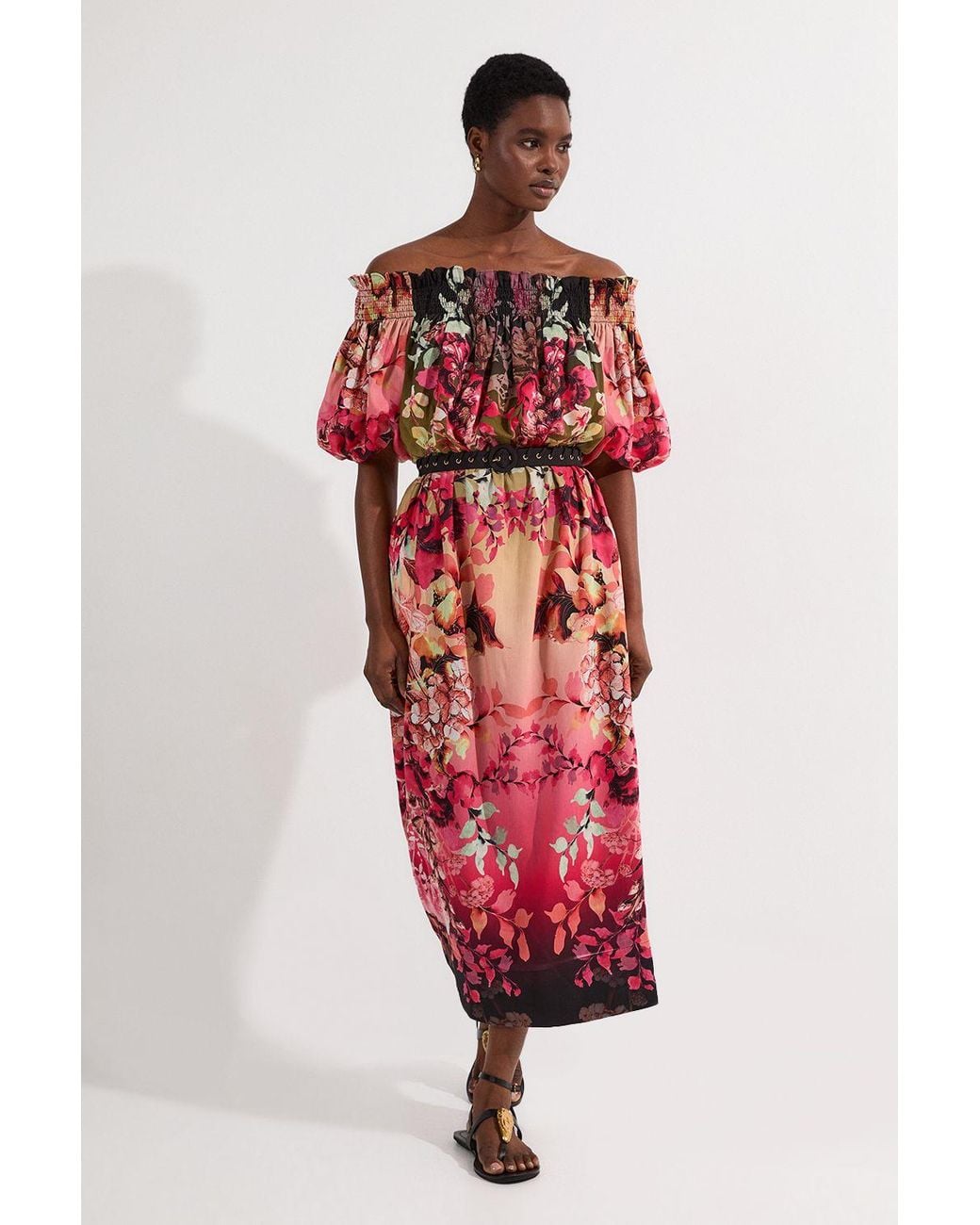 Karen Millen Voile Mirrored Woven Bardot Midi Dress