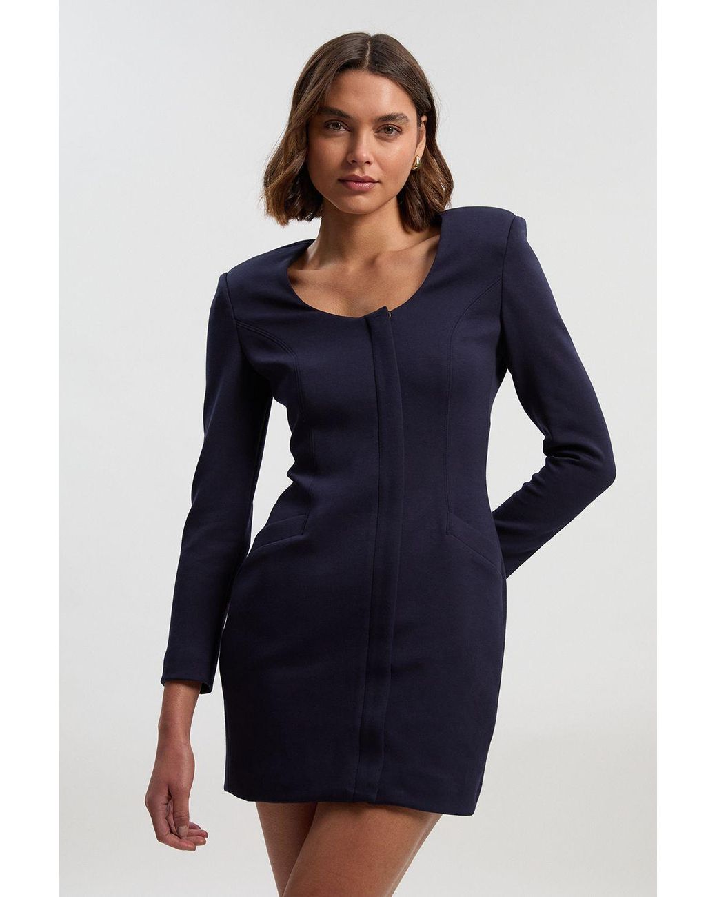 Karen Millen Blue Scuba Scoop Neck Long Sleeve Mini Dress