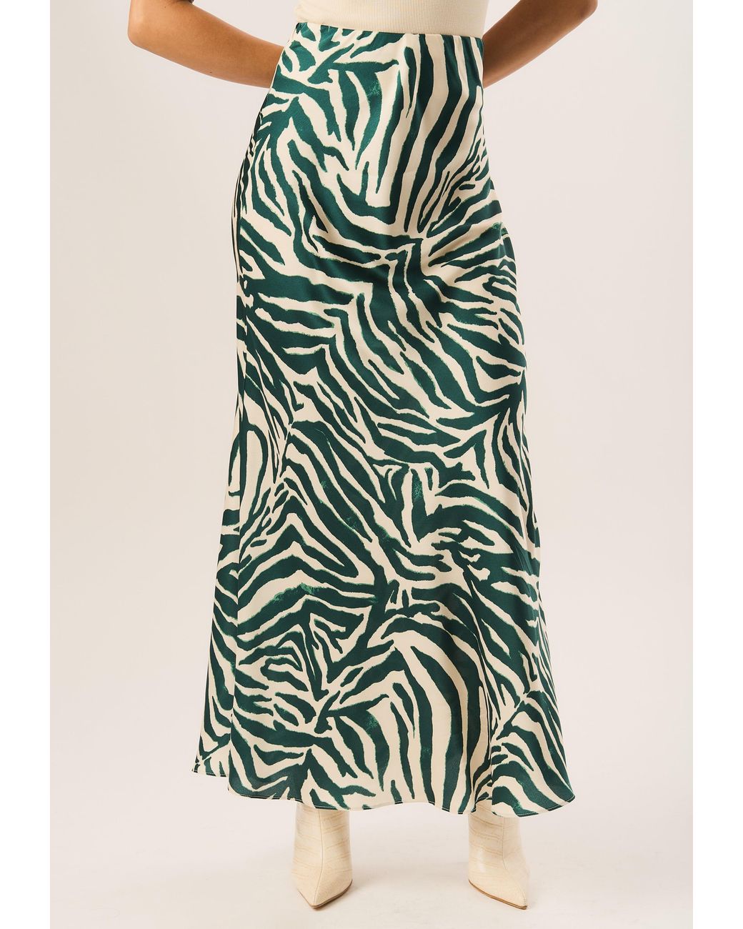 Gini London Green Zebra Bias Maxi Skirt