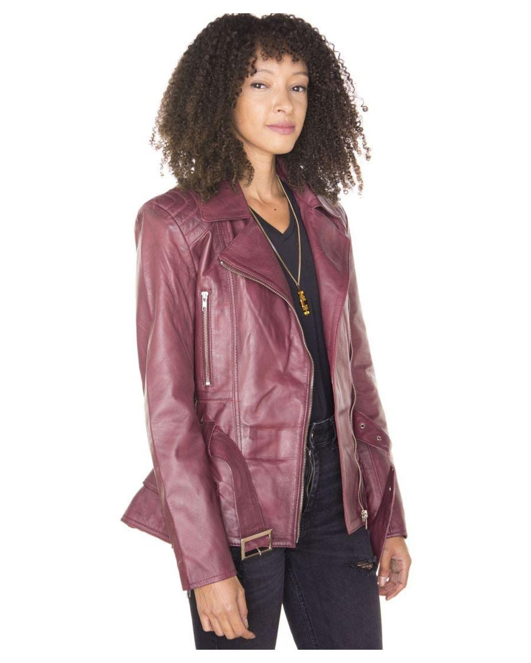 Infinity Leather Purple Long Biker Jacket-Quito
