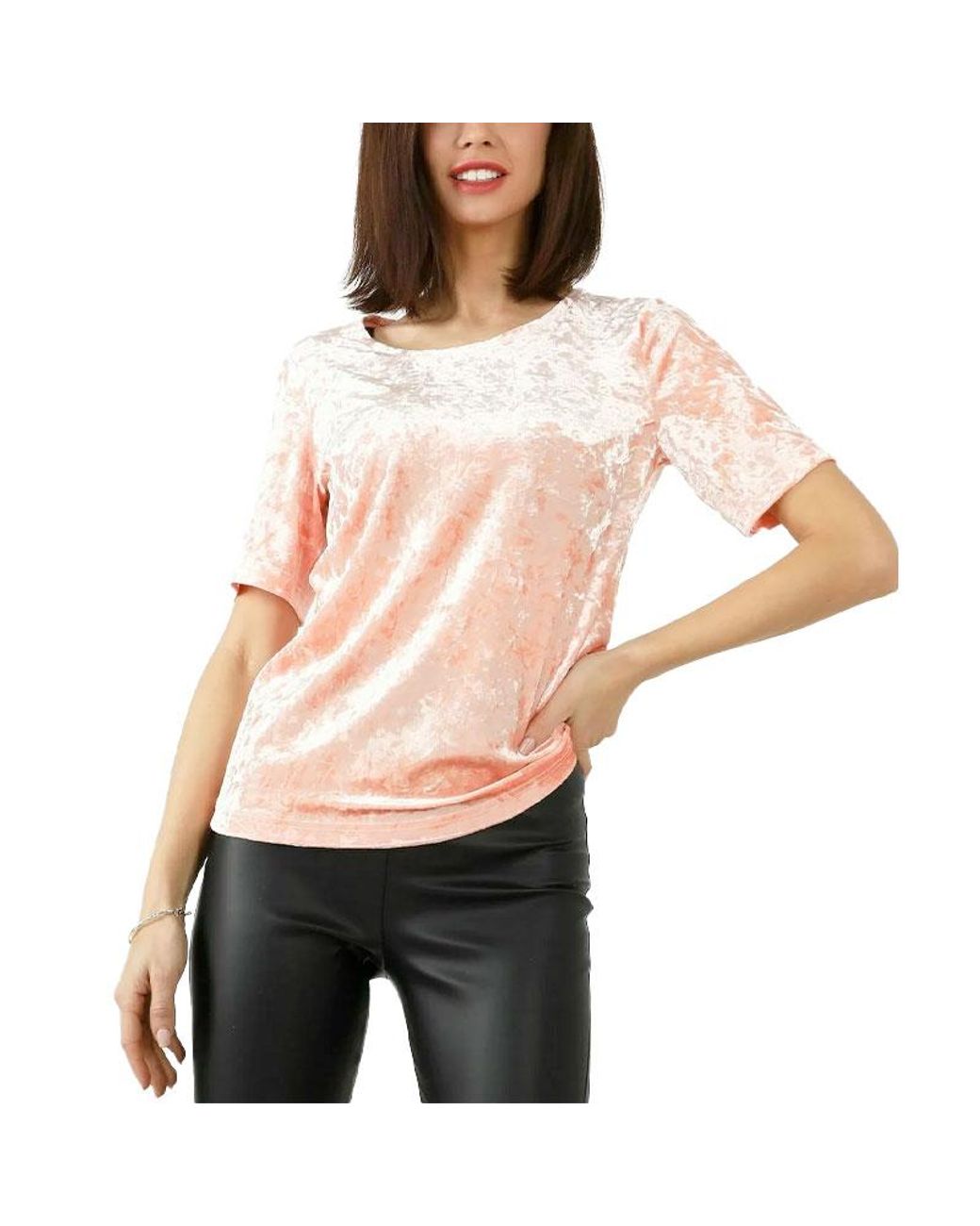 Brave Soul Pink Plain T Shirts Regular Fit Short Sleeve Party Velvet T Shirt