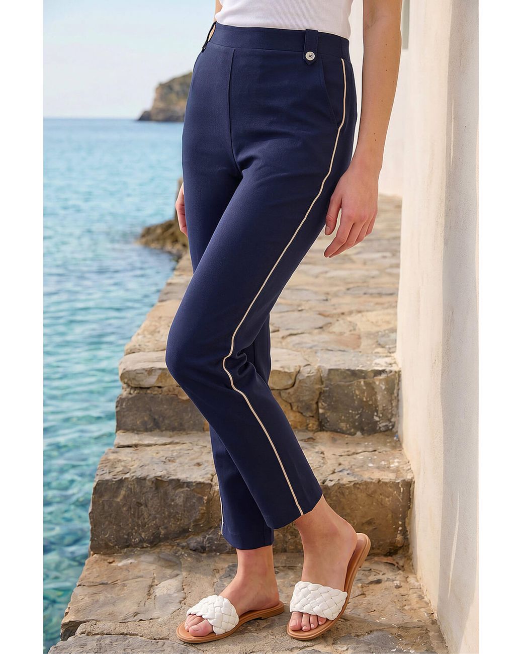 Roman Blue Piping Bengaline Trousers