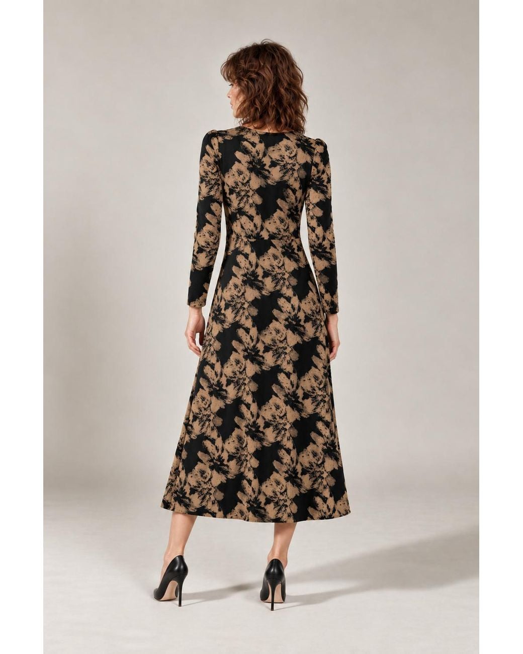 James Lakeland Natural Long-Sleeve Floral Midi Dress