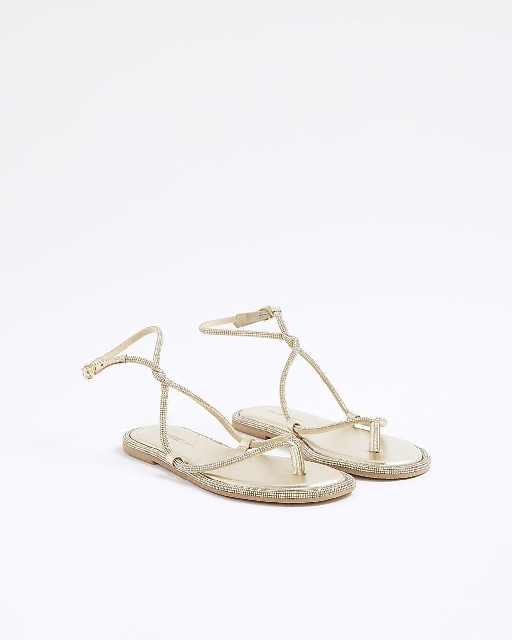 River Island White Sandals Embellished Twist Strappy Leather