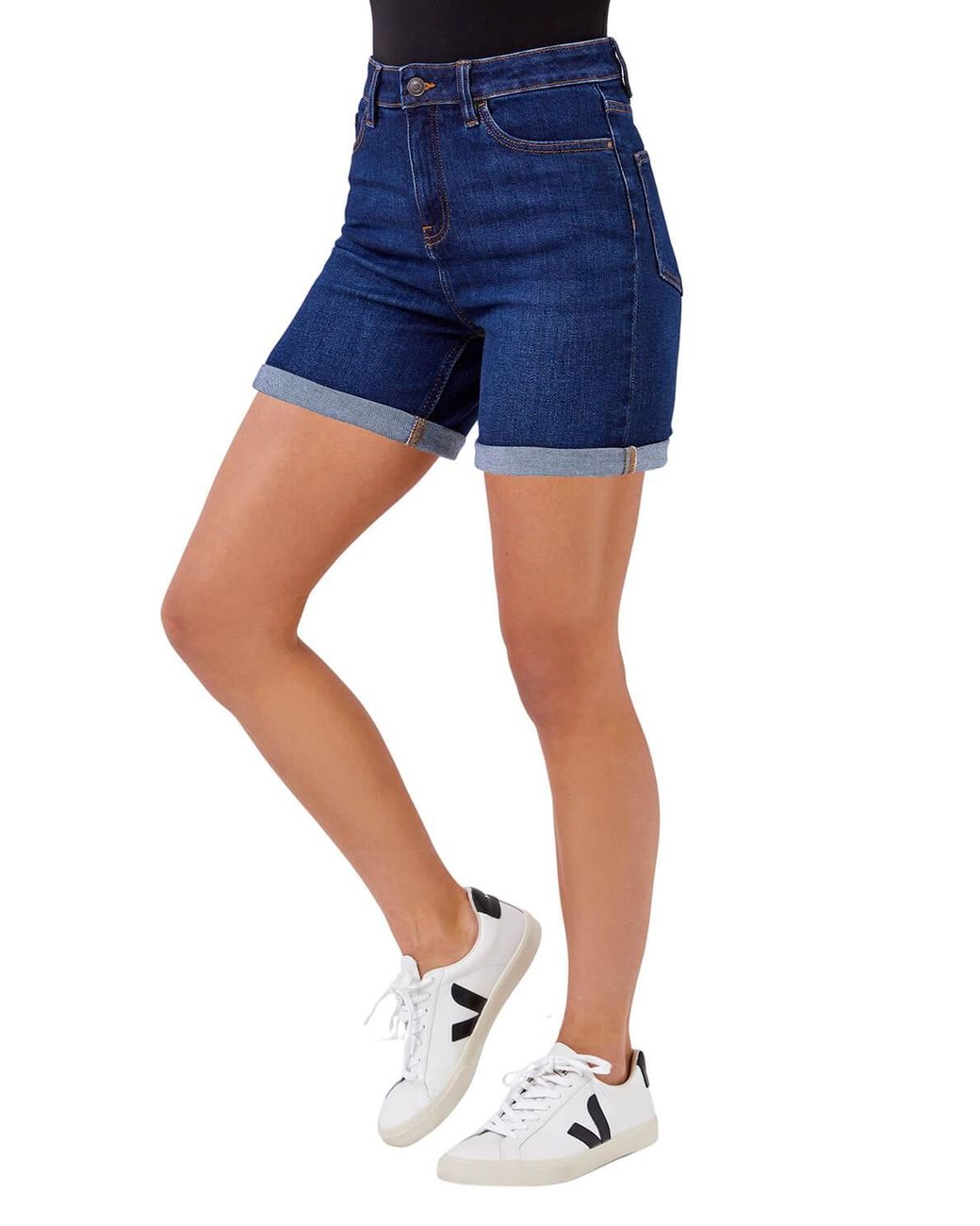 Roman Blue Stretch Denim Mom Shorts