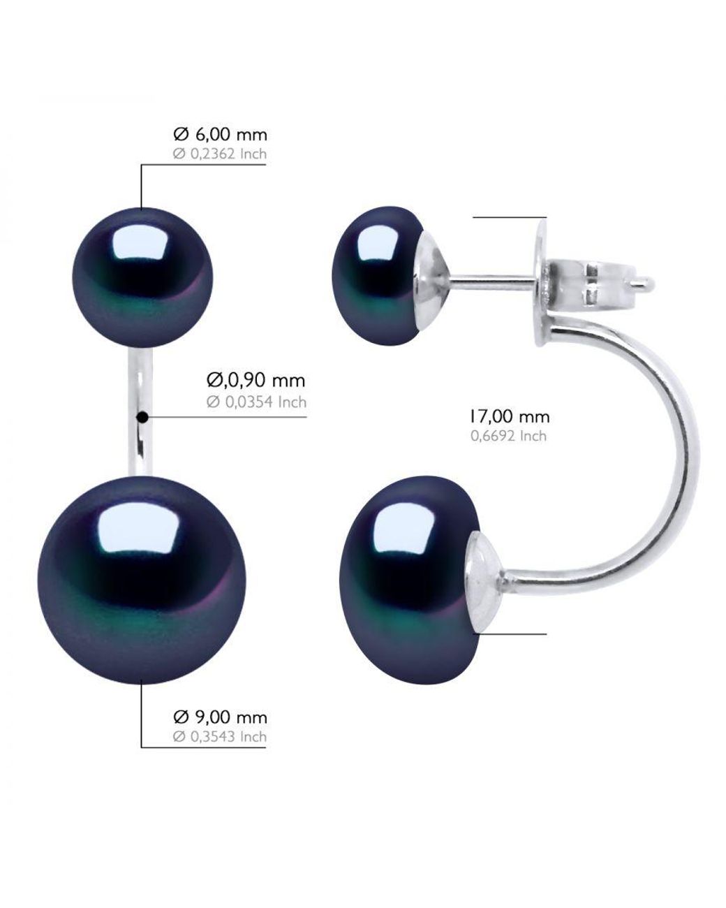 Ateliers Saint Germain Blue Earrings Duo Real Cultured Freshwater Pearls Button 6 And 9 Mm