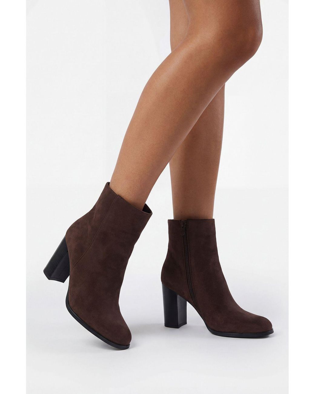 Boohoo Brown Faux Suede High Block Ankle Boots