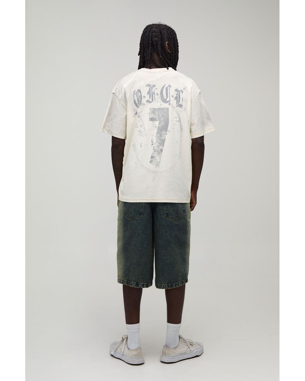 BoohooMAN Green Longline Tinted Denim Jorts for men