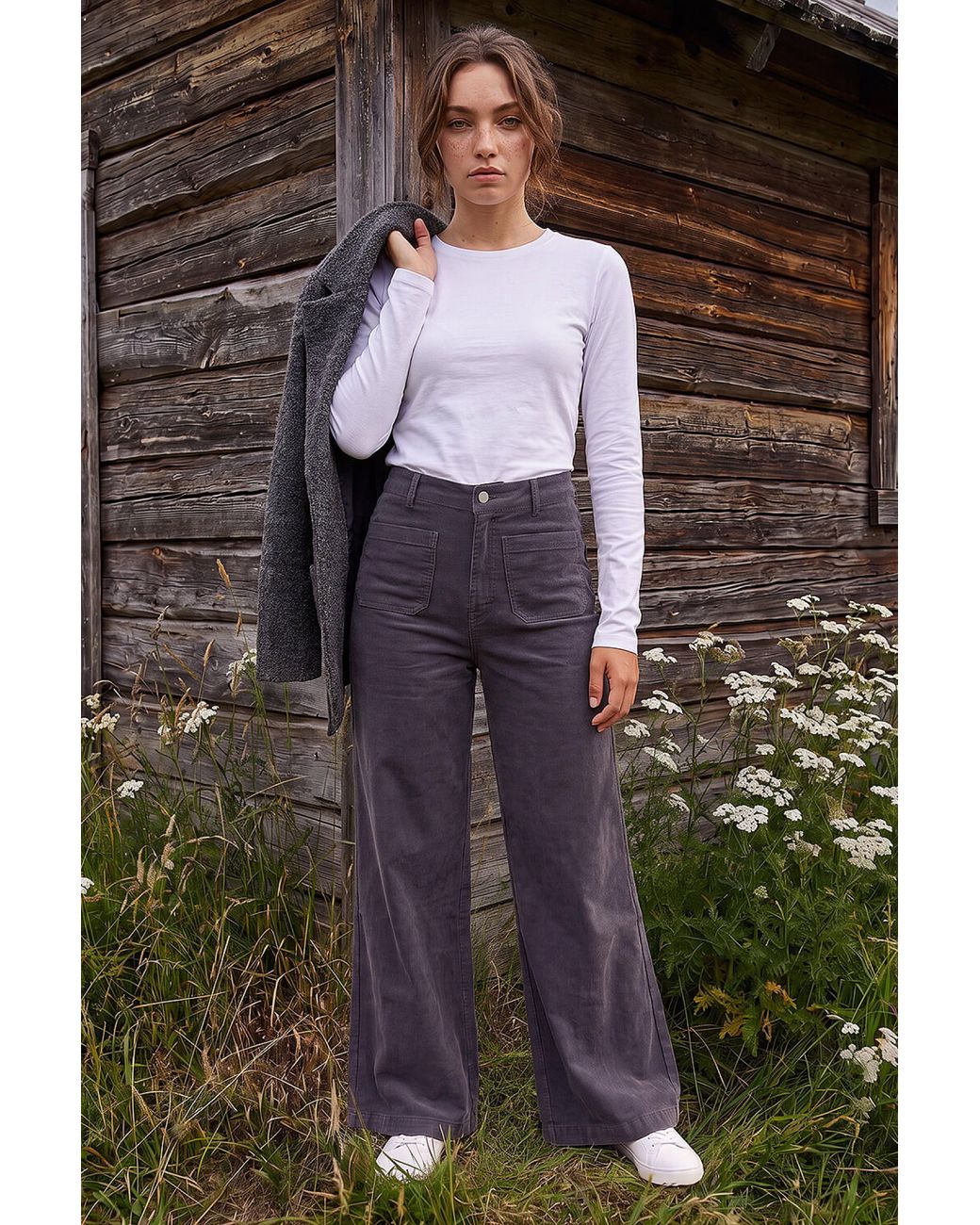 Roman Gray Petite Corduroy Pocket Jean