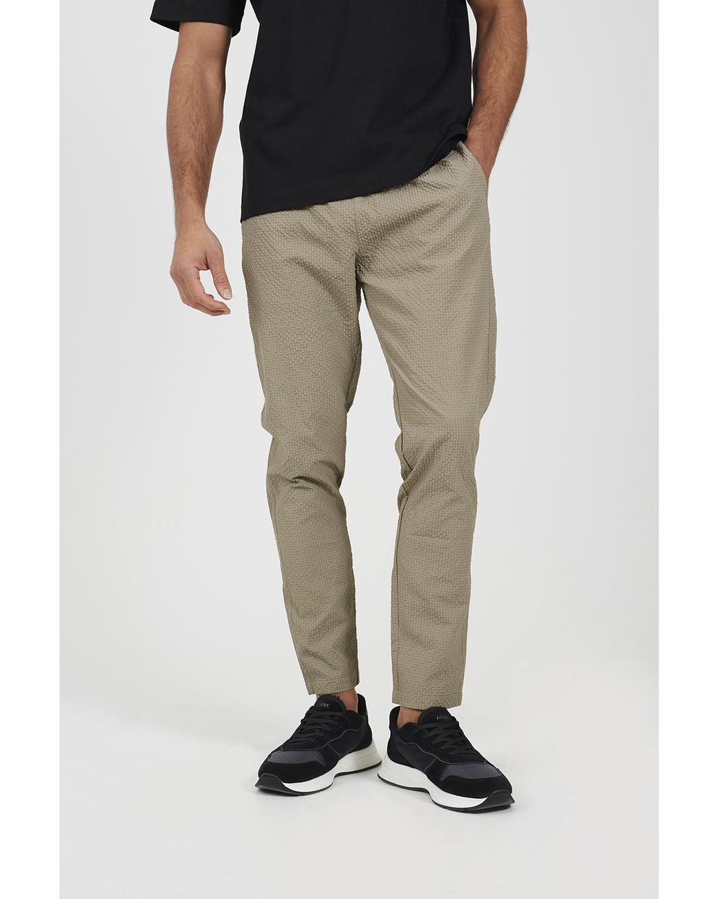 Brave Soul Black Slim Leg Seersucker Trousers for men