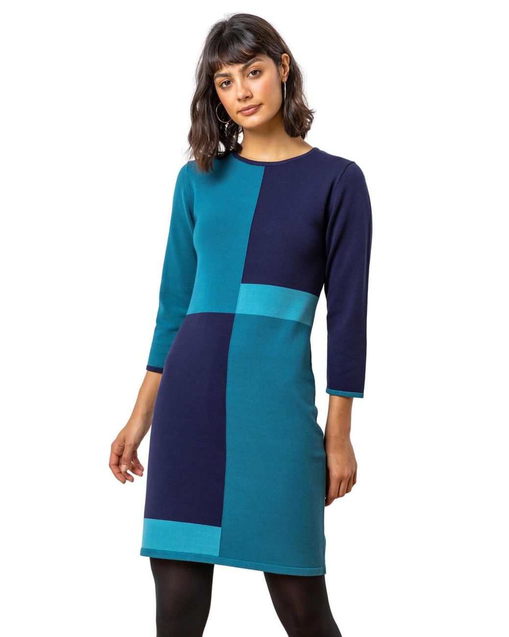 Roman Blue Colour Block Knitted Dress